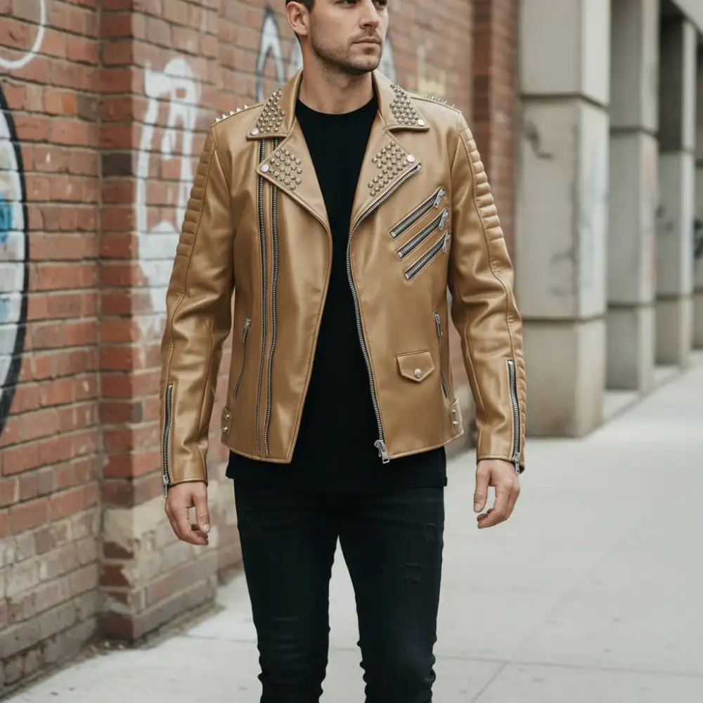 Lambskin Biker Motorcycle Studded Jacket