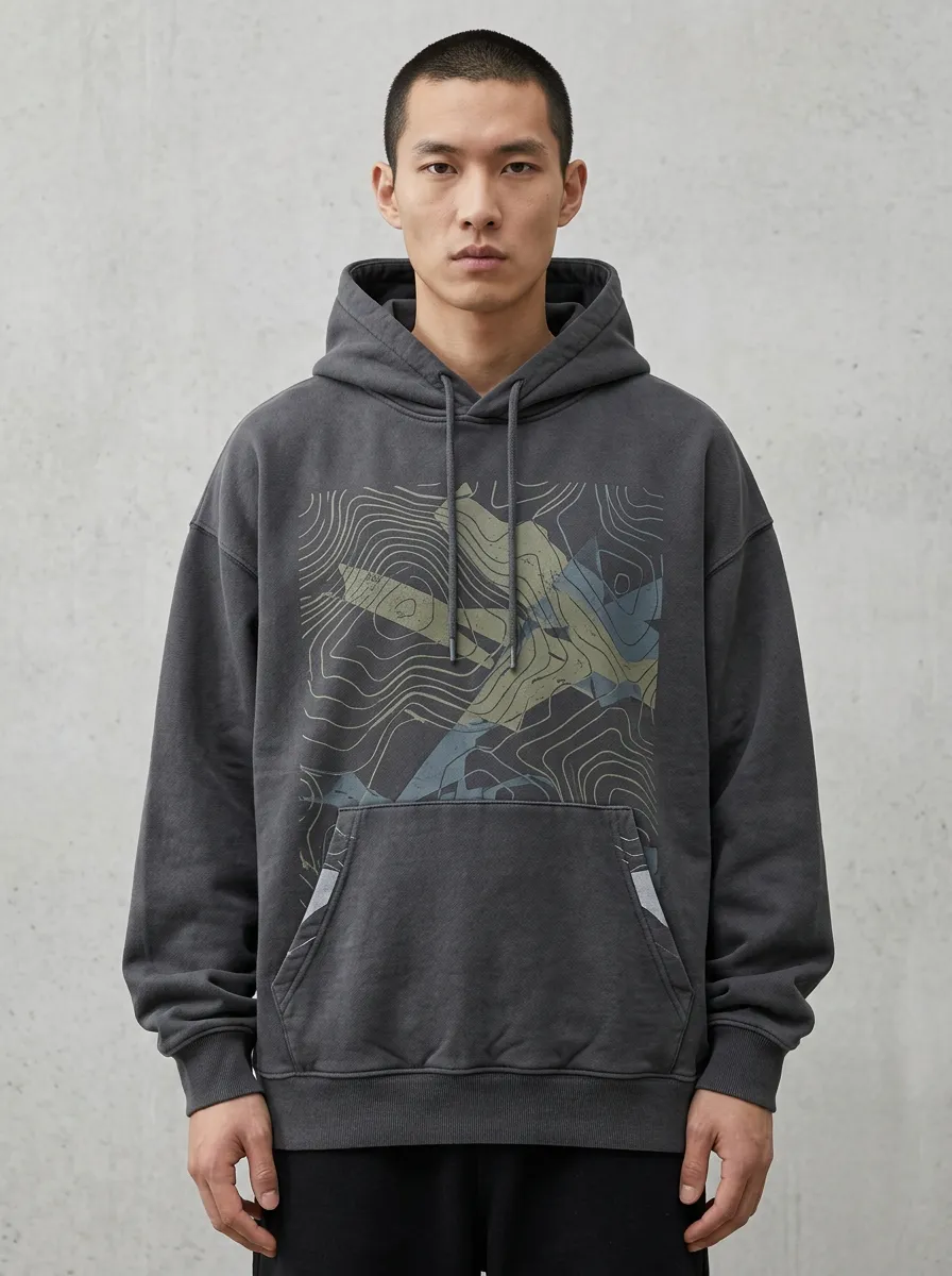 Layered Topographic Men's Graphic Hoodie