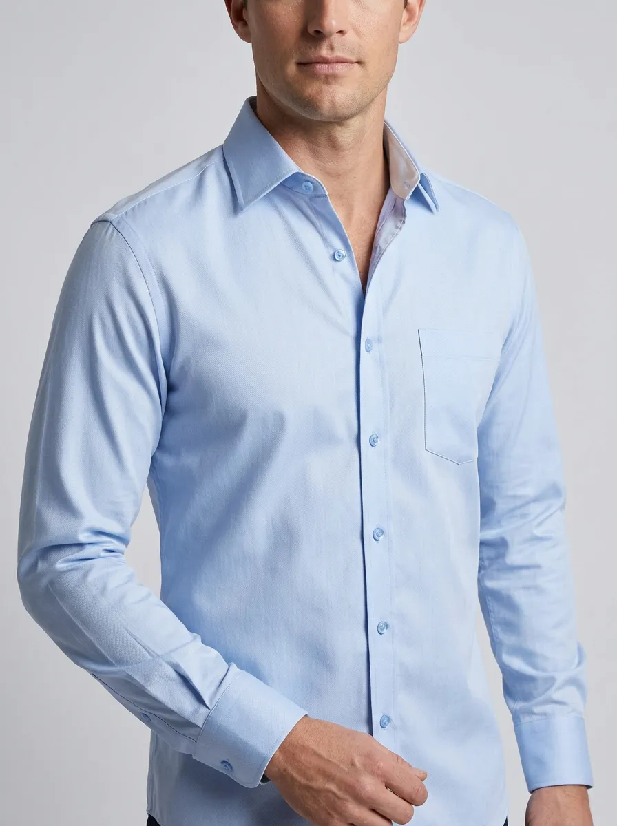 Men's Business Casual Light Blue Solid Color Long Sleeve Dress Shirt