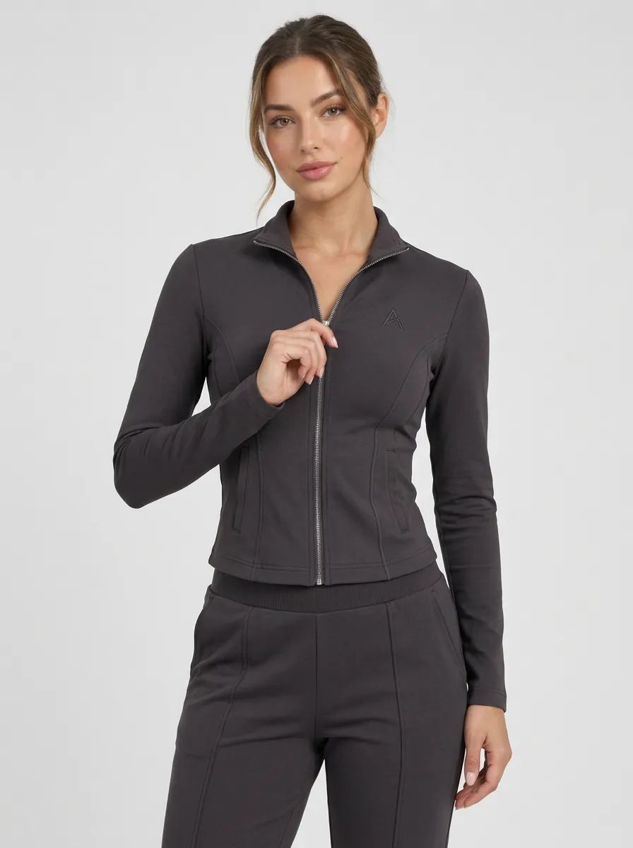 Women's Athletic Fitness Blue Zip-Up Jacket Jogger Set