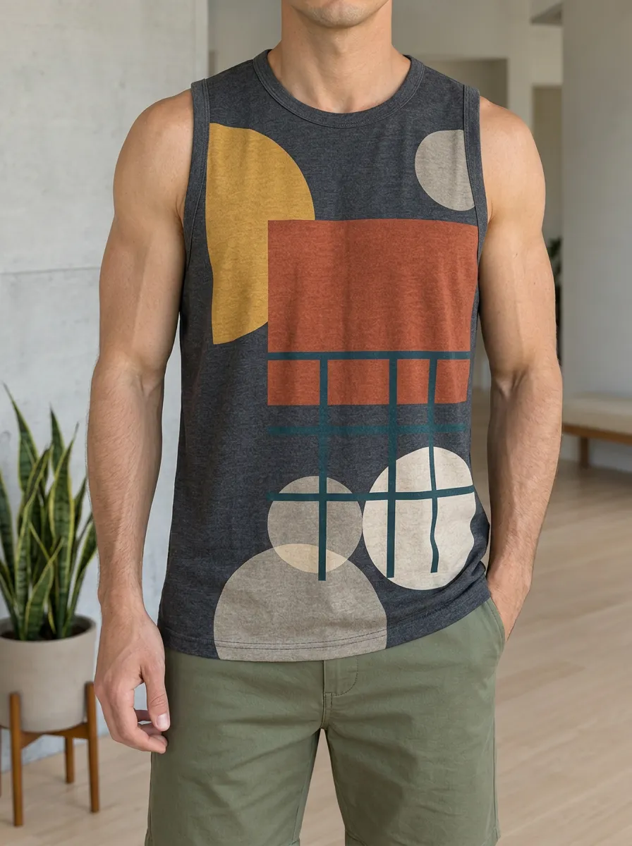 Men's Abstract Geometric Shapes Crew Neck Tank Top