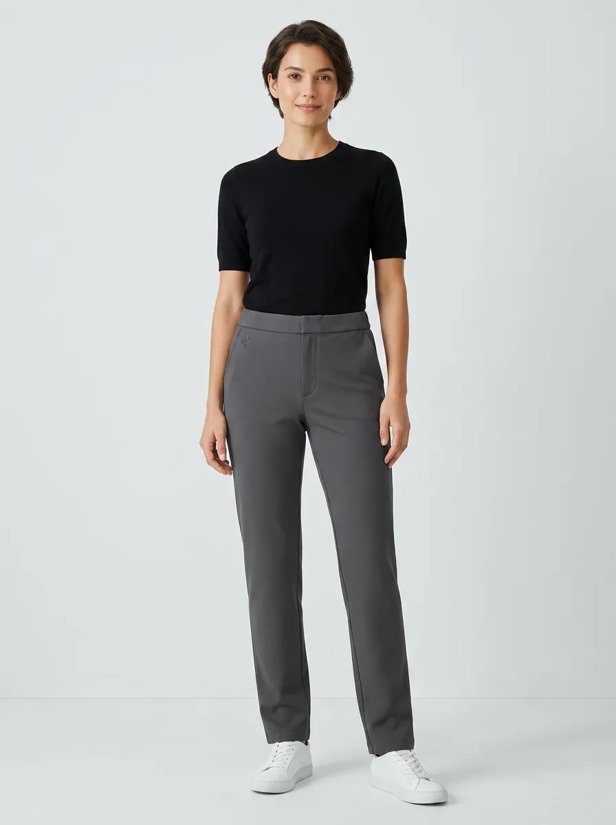 Women's Minimal Leaf Emblem Graphic Mid-Rise High-Stretch Straight-Leg Pants