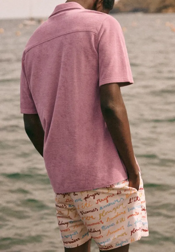 Soft Mauve Pink Short Sleeve Cotton Camp Shirt