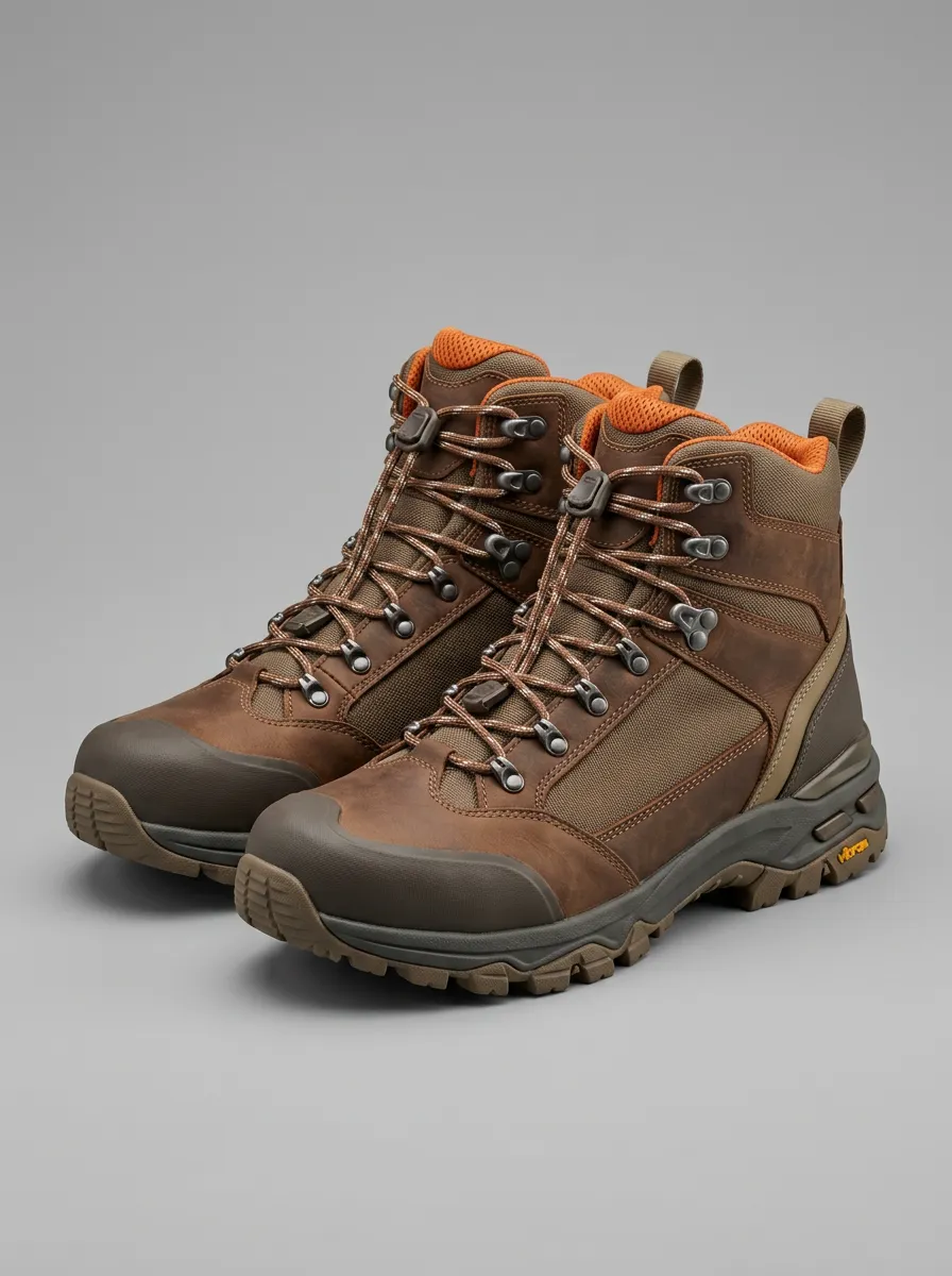Men's Outdoor Hiking Adventure Brown Leather Printed Boots