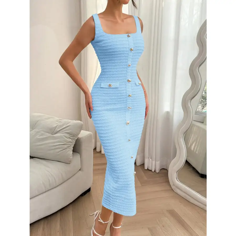 Slit Square Neck Sleeveless Midi Dress