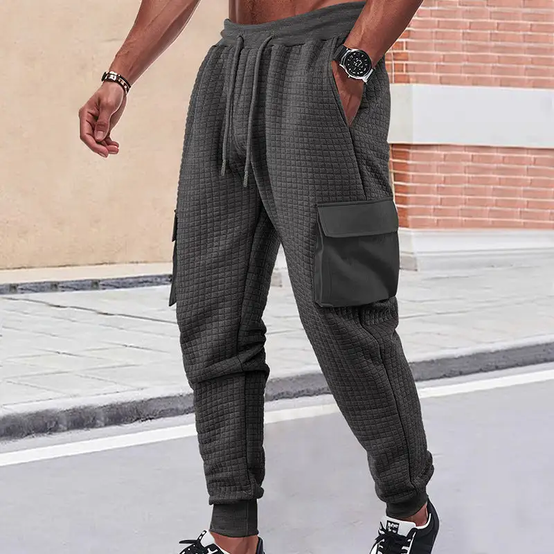 Men's Quilted Cargo Pants Waist Pockets Cargo Pants