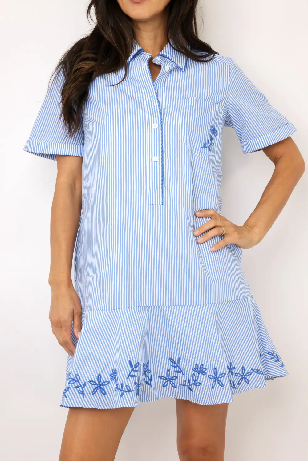 Embroidered Mini Shirt Dress