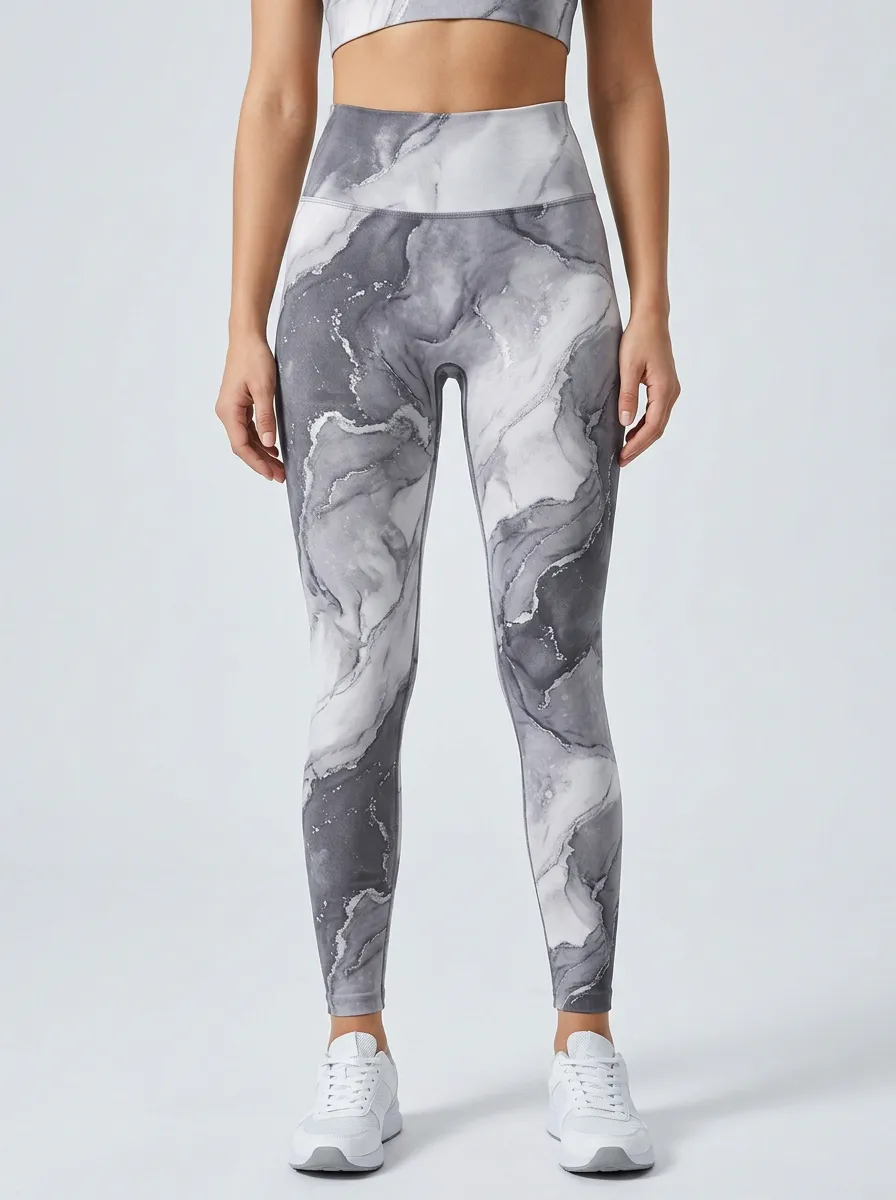 Women's Minimalist Marble-Print Seamless-Look High-Rise Leggings