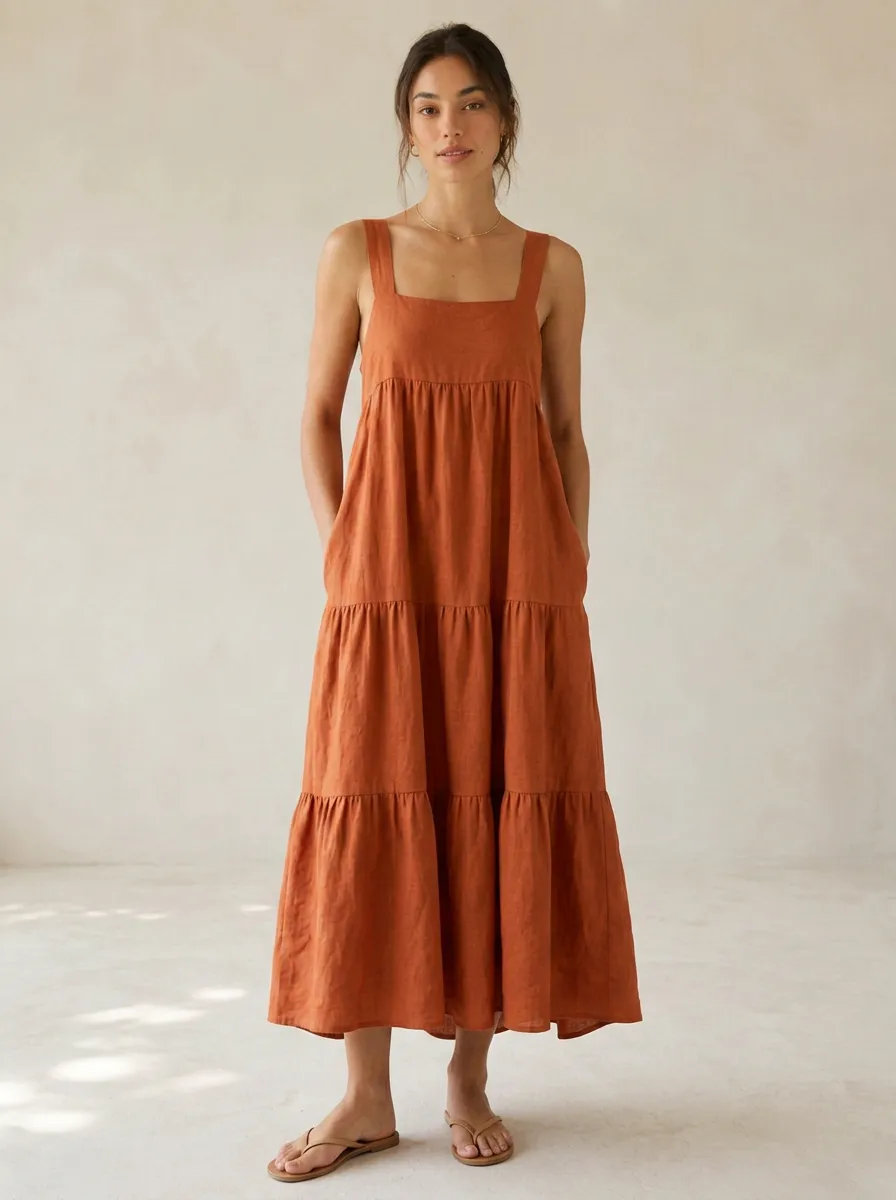 Women's Boho Tiered Bow-Back Maxi Backless Dress