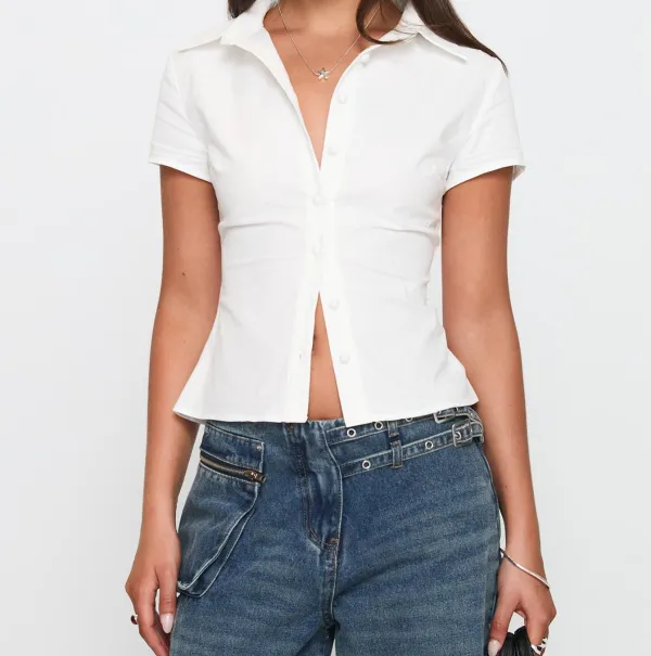 White Short Sleeve Button-Up Shirt