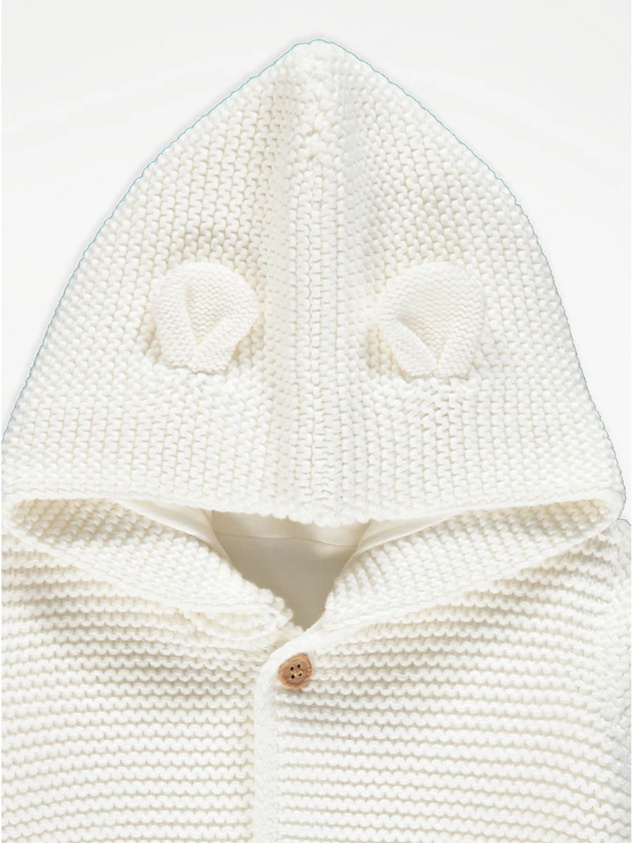 White Chunky Knit Hooded Cardigan detail 1