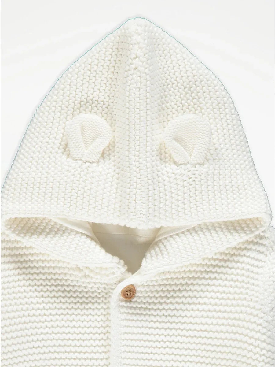 White Chunky Knit Hooded Cardigan