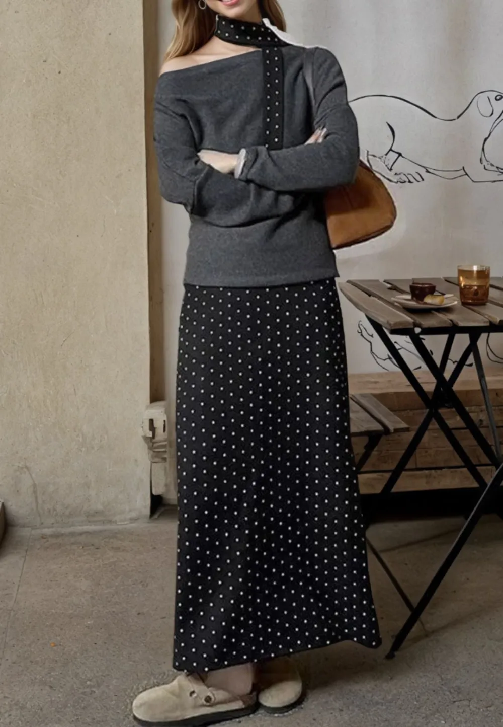 One Shoulder Top and Polka Dot Skirt Set