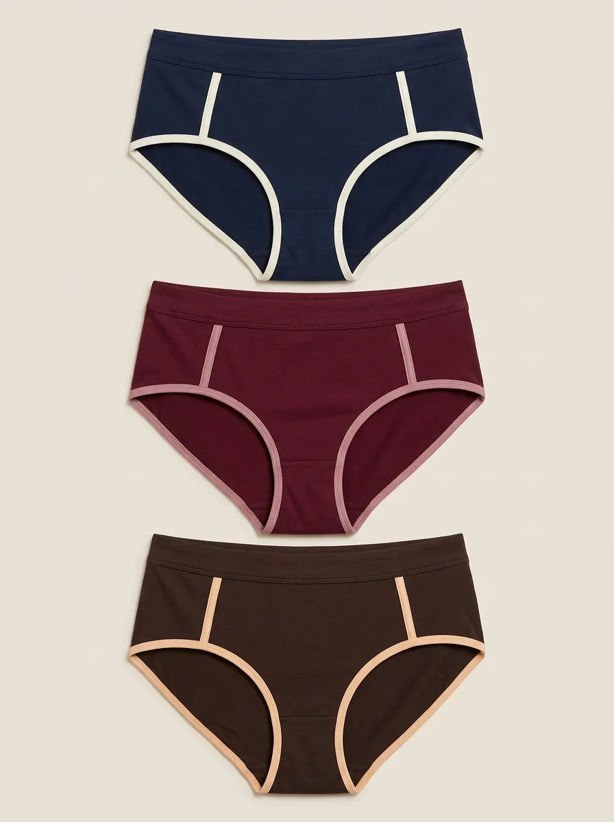 Women's Three-Pair Contrast-Piped Side-Seam Brief Set