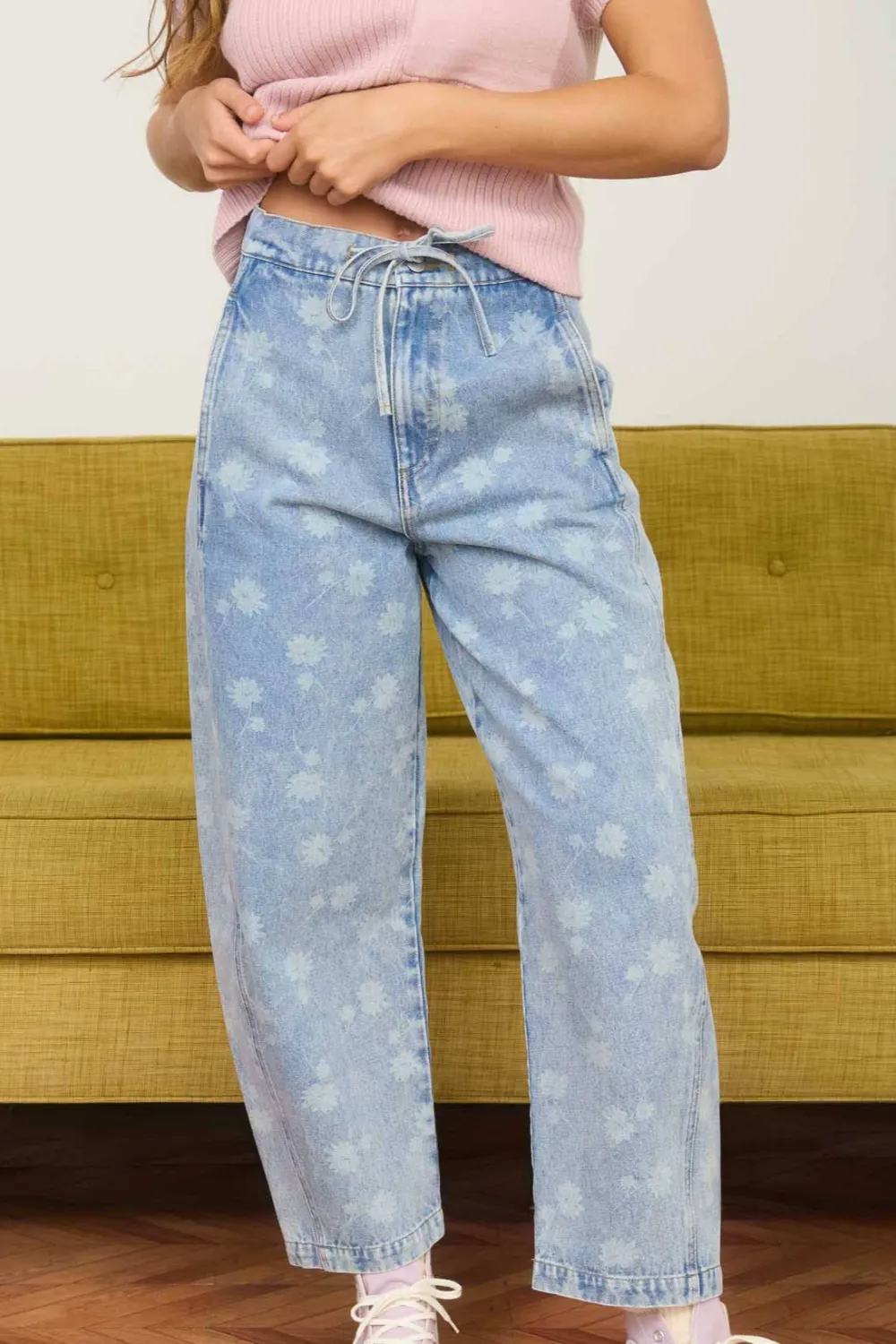 Women's Drawstring Washed Denim Jeans