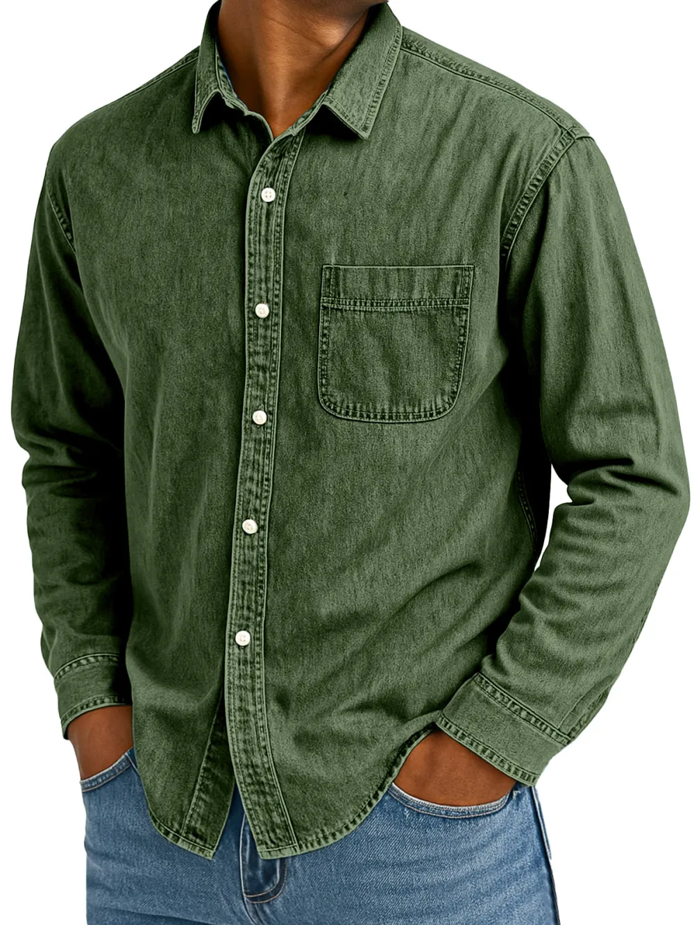 Comfort Fit Long Sleeve Camp Collar Pocket Shirt