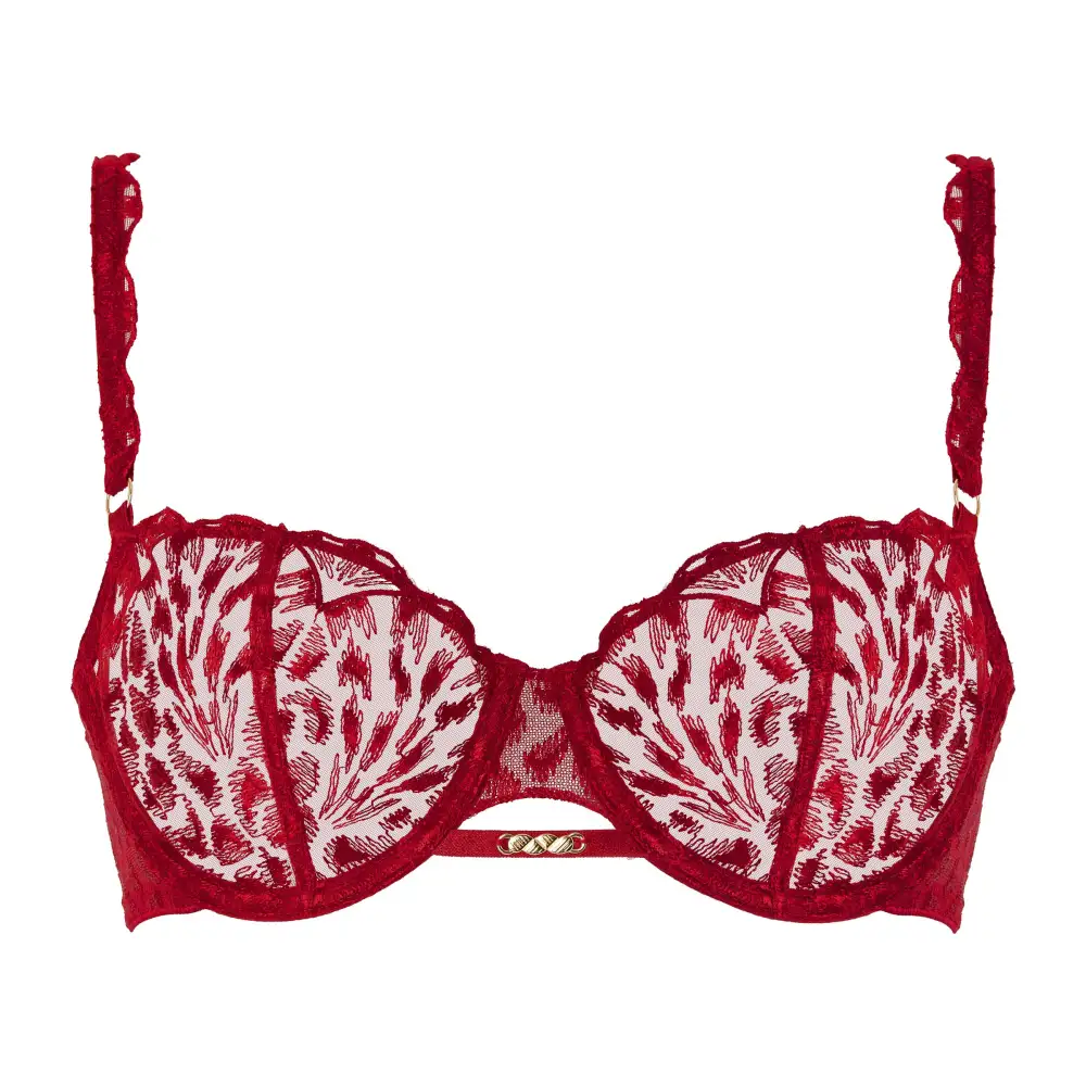 Women's Balconette Underwire Two-Part Cup Adjustable Straps Embroidery Bra