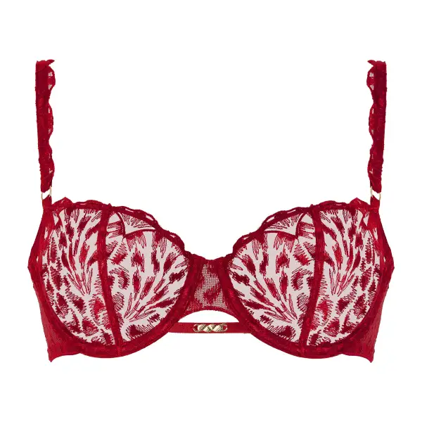 Women's Balconette Underwire Two-Part Cup Adjustable Straps Embroidery Bra