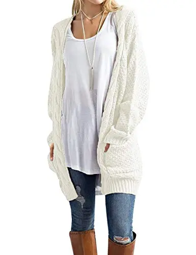 Traleubie Women's Open Front Long Sleeve Boho Boyfriend Knit Chunky Cardigan Sweater