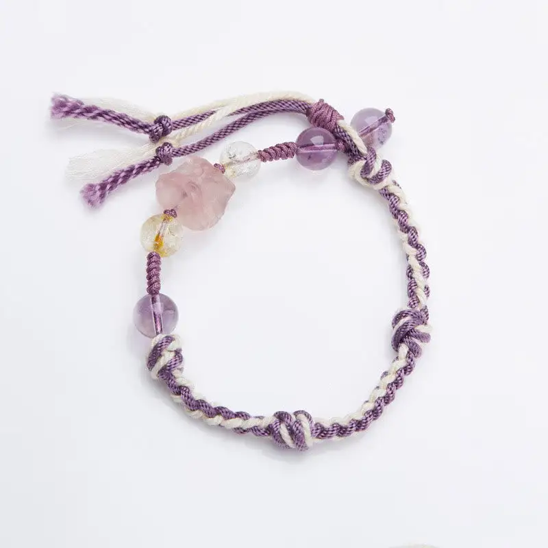 Natural Fluorite Amethyst Obsidian Tiger Eye Rope Bracelet