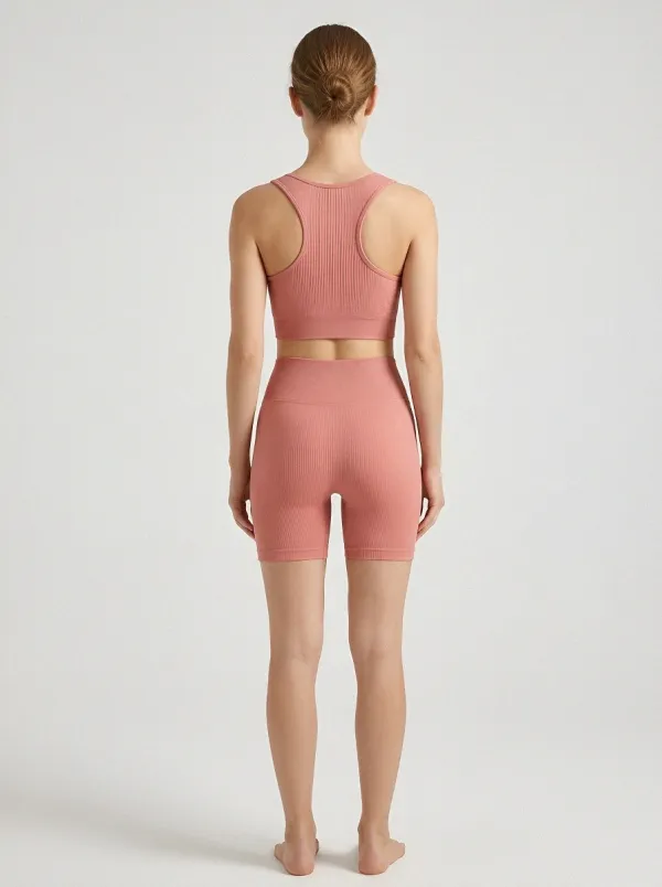 Easy-Wear Ribbed Texture Seamless Design Collection Women's Tank Top And Sports Shorts Set