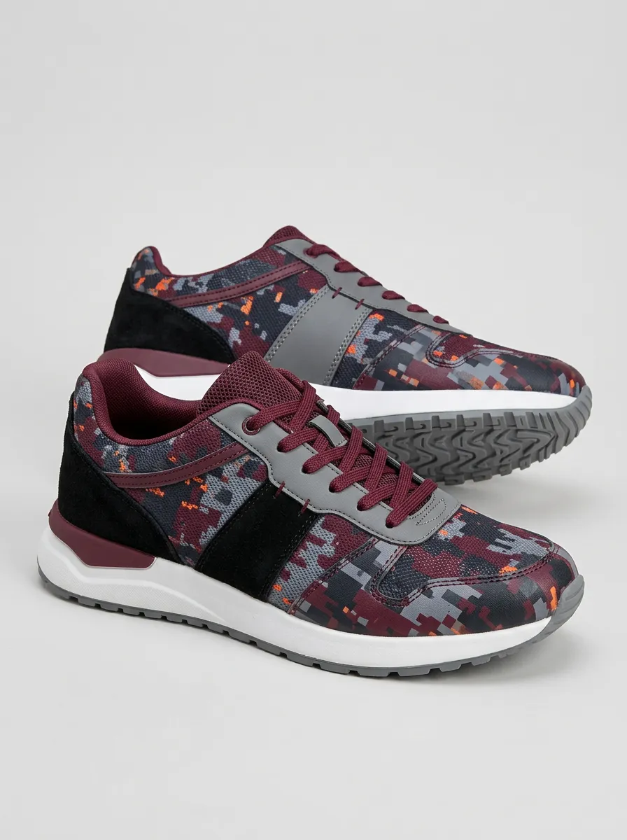 Men's Camo Pixel Pattern Printed Sneakers