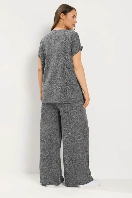 Charcoal Grey Textured Knit Top & Trousers Set