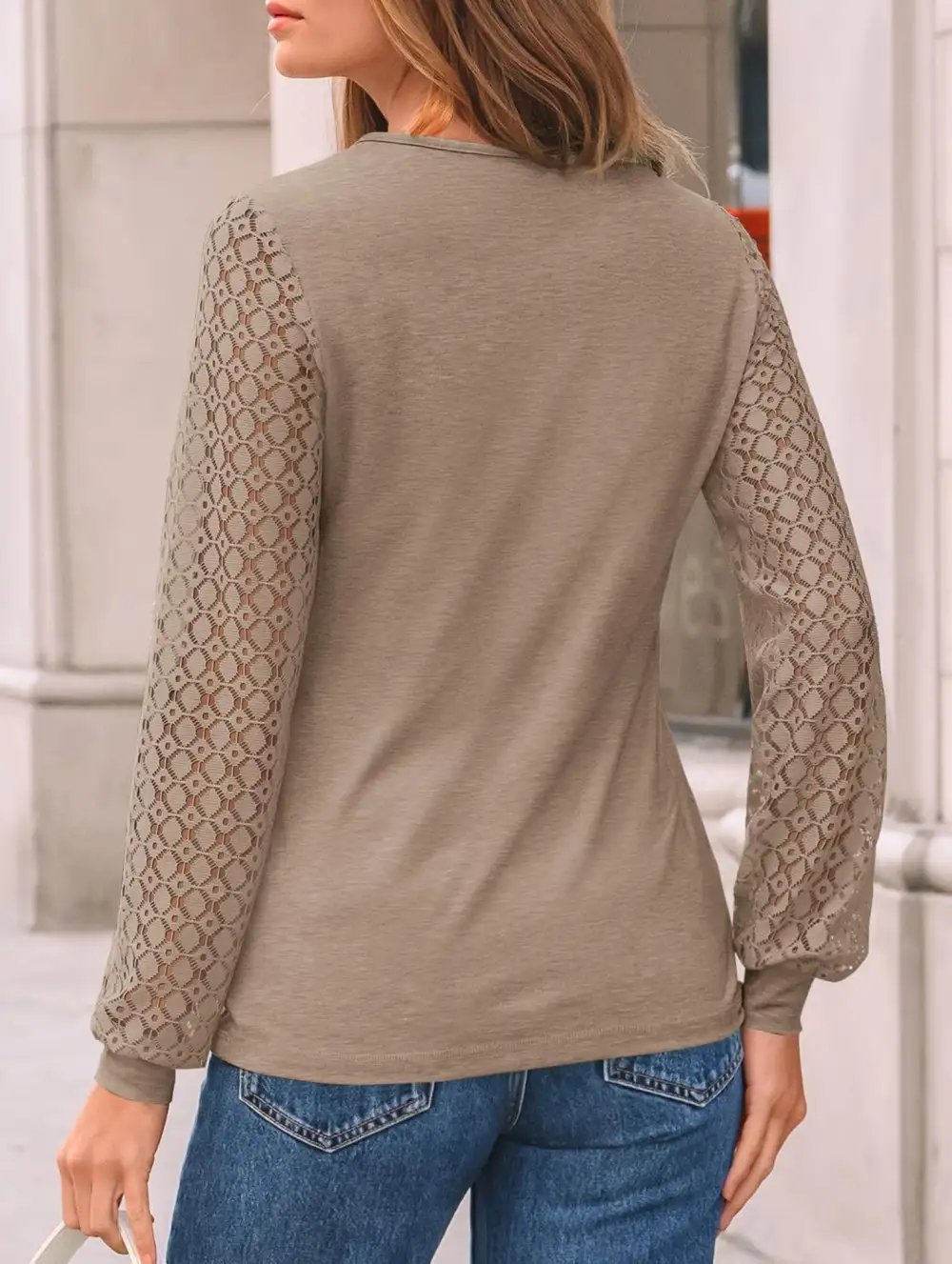 Crew Neck Openwork Patch Top