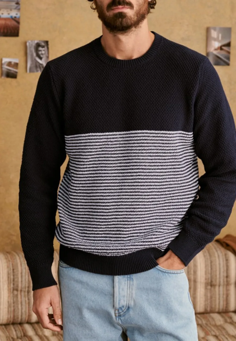 Sweater-Navy＆Ecru