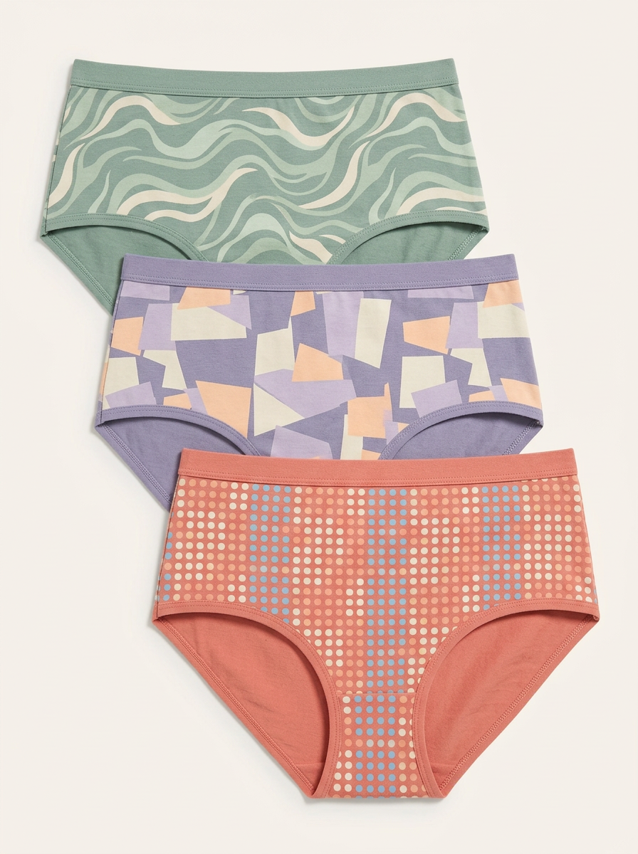 Women's Abstract Geometric Polka Dot Three-Pack Texture Briefs
