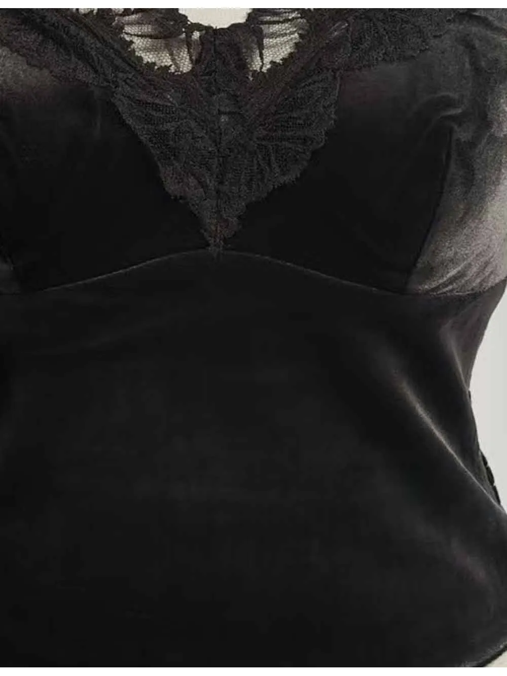 Velvet V Neck Corset Sheer Lace Panel Cami Top
