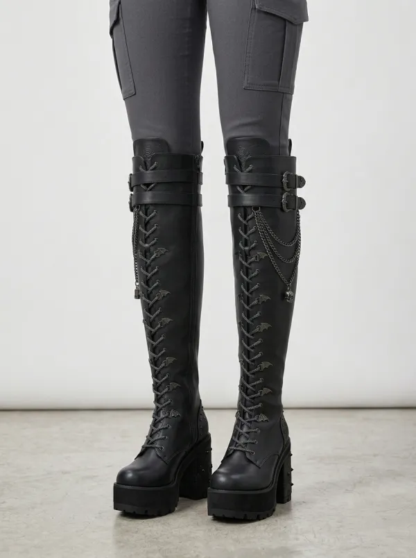 Modern Gothic Skull Bat Lace Edit Women's Gothic Platform Boots
