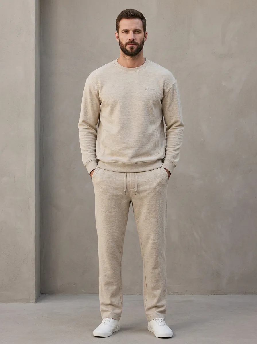 Modern Textured Minimalist Edit Men's Long Sleeve Top and Pants Two Piece Set