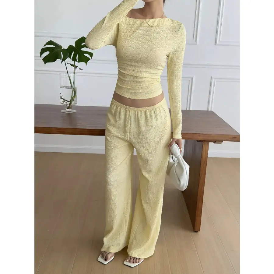 Relaxed One Shoulder Long Sleeve Top and Pants Set