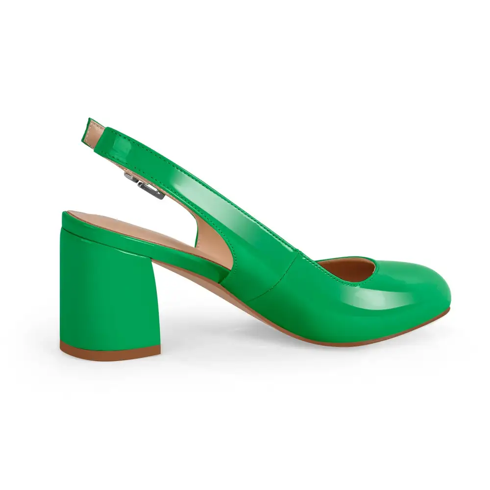 Round Toe Chunky Heel Slingback Pumps