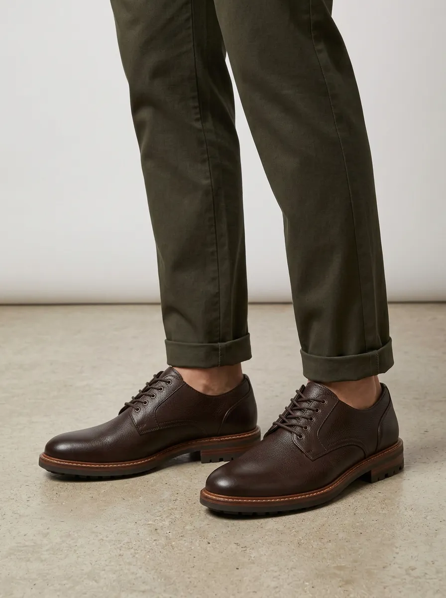 Men's Classic Business Casual Brown Pebble Grain Leather Oxford Shoes