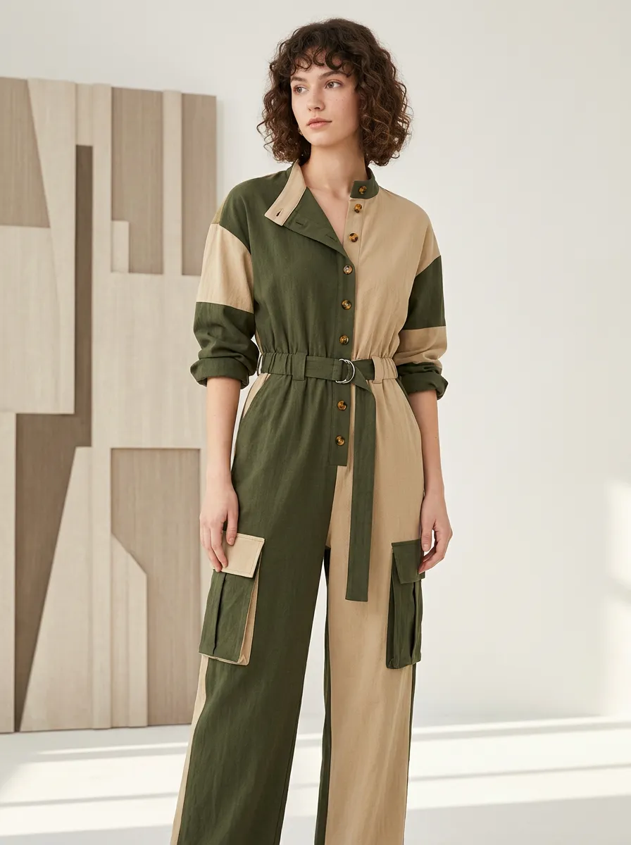 Women's Hudson Utility Colorblock Cargo Jumpsuit