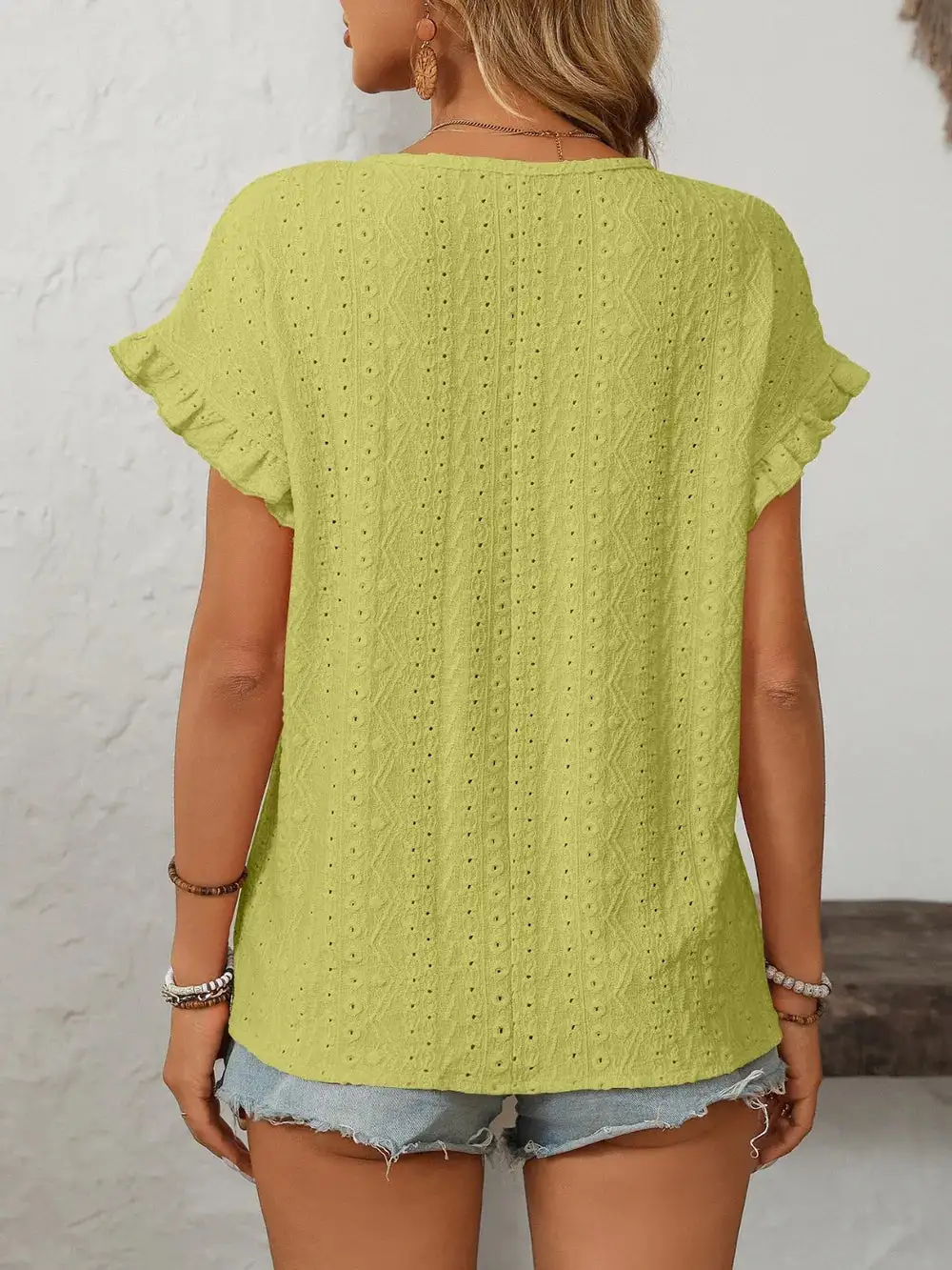 Mandy Eyelet Frill Round Neck Short Sleeve Top