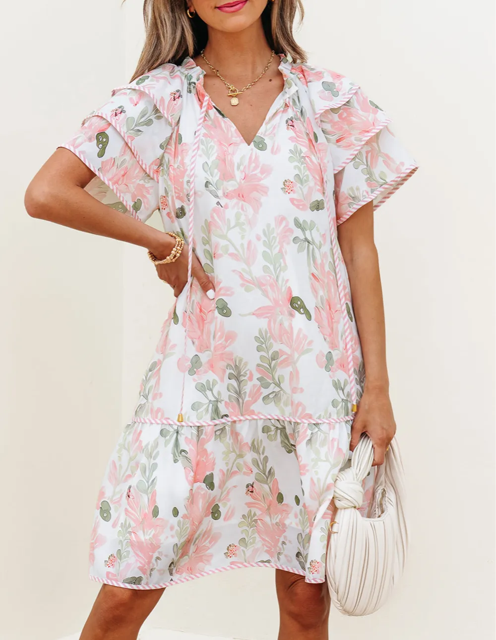 Women's Floral Print Short Sleeve Mini Dress