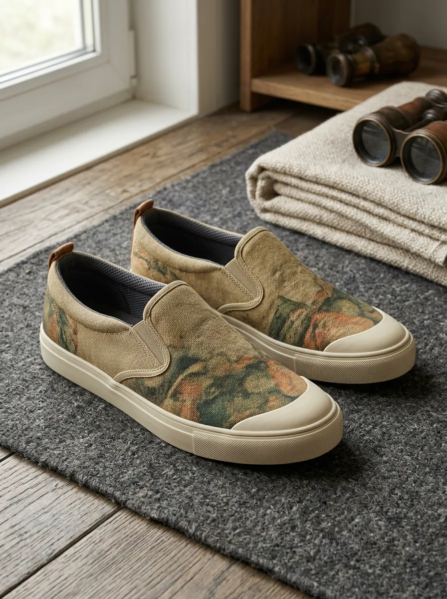 Men's Vintage Camouflage Pattern Printed Canvas Slip-on Shoes