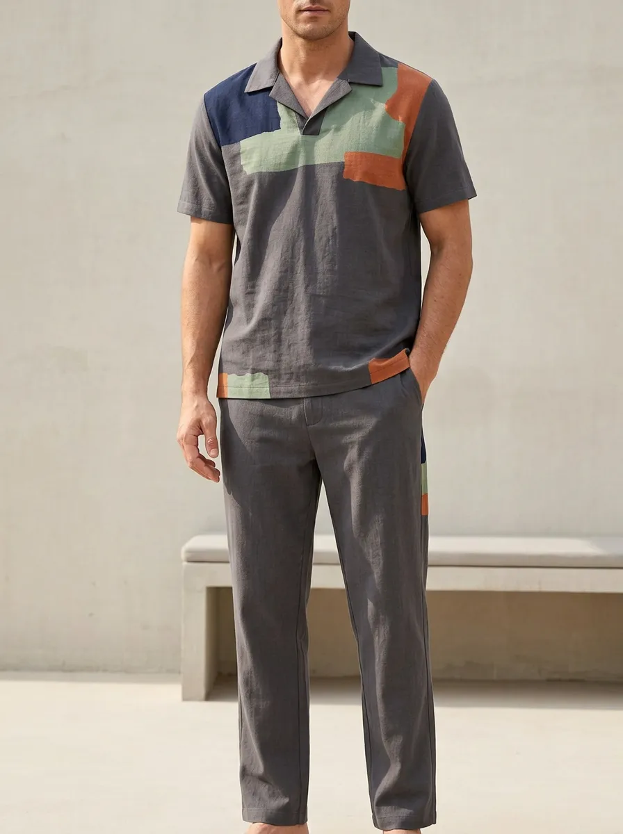Men's Casual Colorblock Abstract Printed Lounge Set