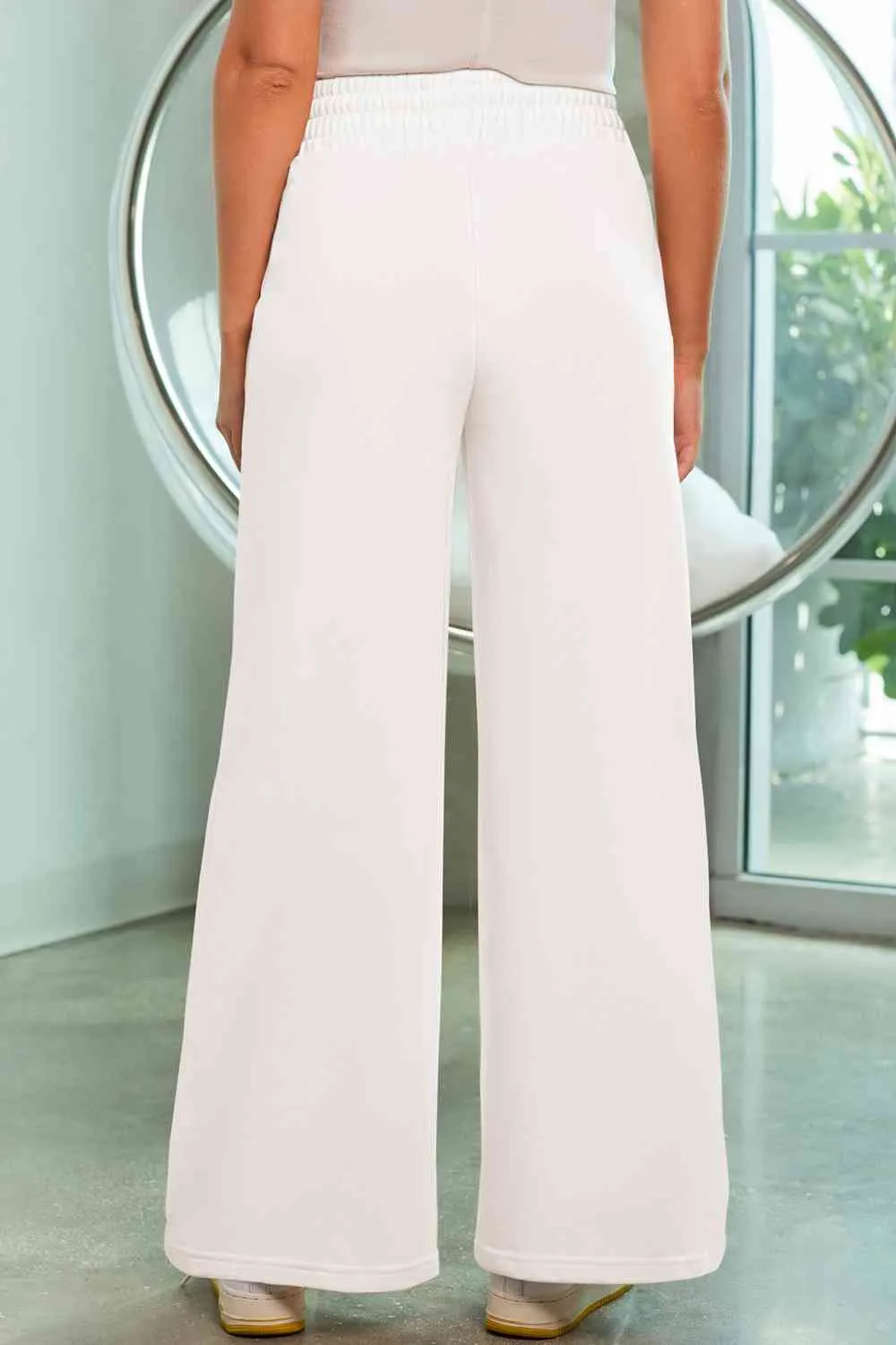 Polished Drawstring Wide Leg Pants With Pocket