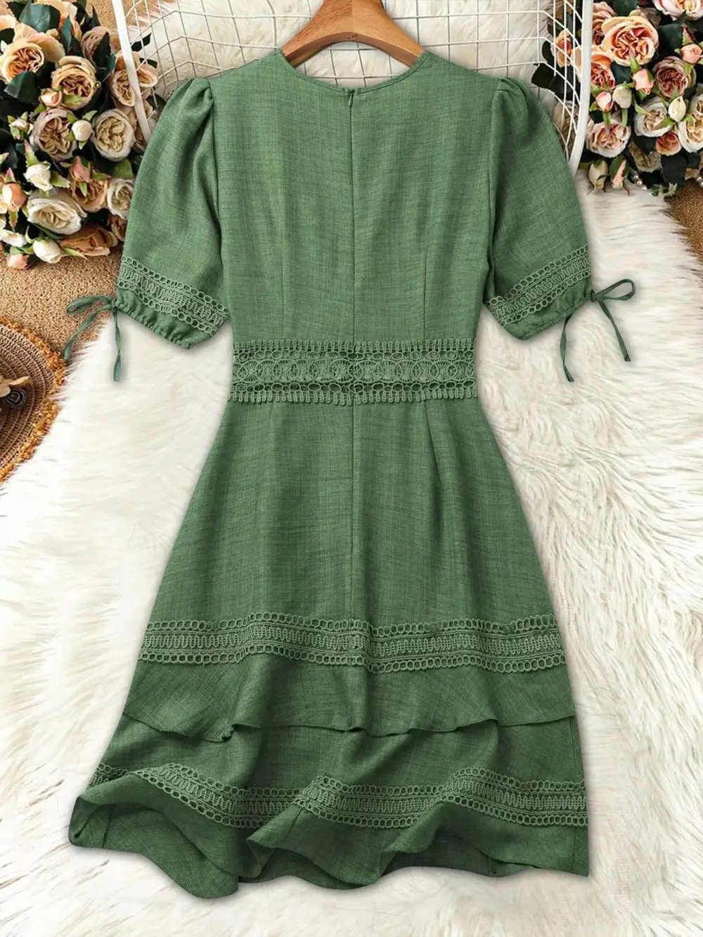Modern Everyday Lace Detail V-Neck Mini Dress