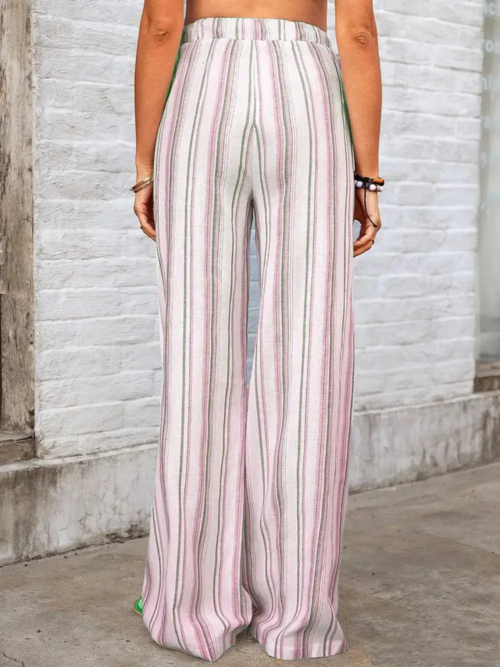 Wide Leg Striped Pocketed Pants
