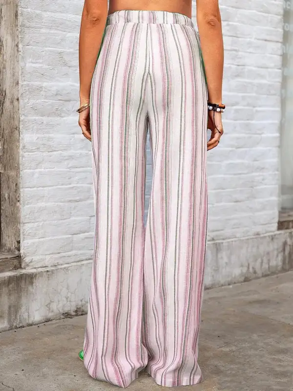 Wide Leg Striped Pocketed Pants