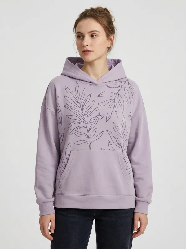 Women's Modern Botanical Line Art Leaf Nature Inspired Graphic Hoodie