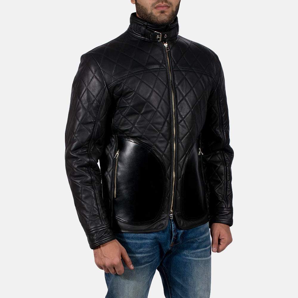 Men's Stitched Detail Leather Jacket