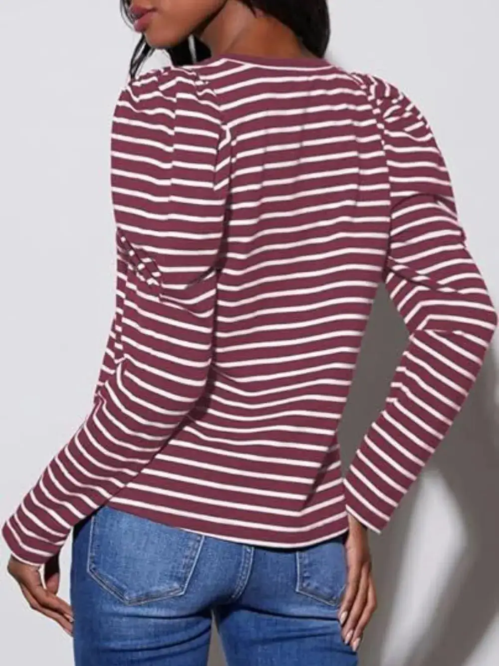 Modern Striped Round Neck Long Sleeve T-Shirt