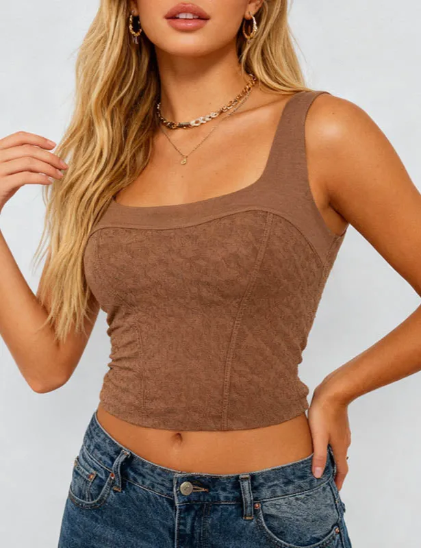 Chic Square Neck Shoulder Strap Padded Tank Top