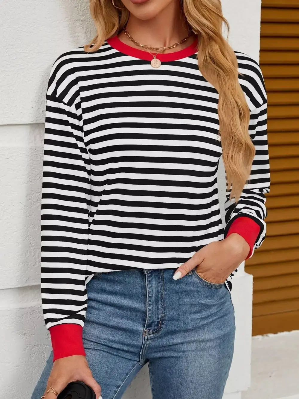 Striped Round Neck Long Sleeve T-Shirt